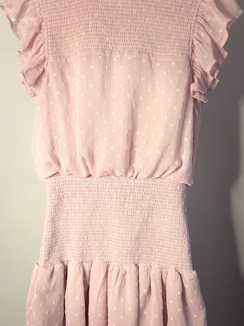 Aqua Light Pink Smocked Ruffle Dress